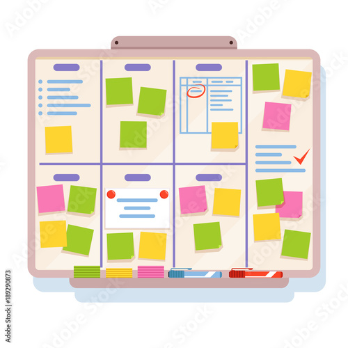 Board for planning with different tasks, written on colored papers