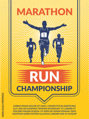 Vector poster for sport club. Marathon runners