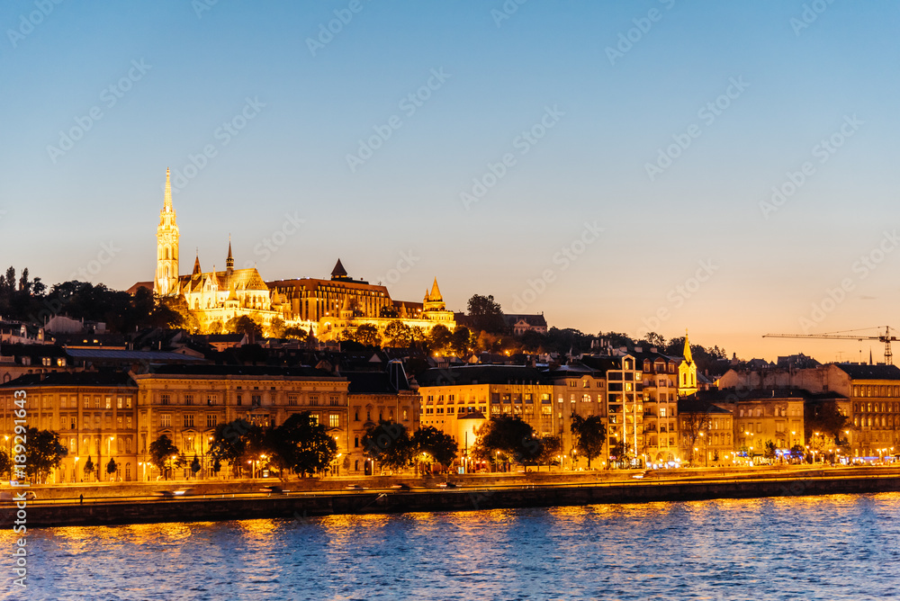 Cityscape of Buda Castle and Danube River in Budapest at night