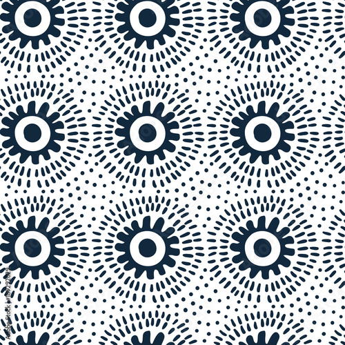  African textile. Vector seamless tribal pattern with point circles.