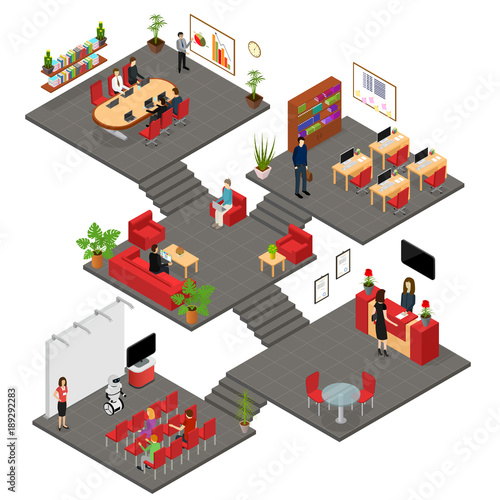 Office Interior with Furniture Concept 3d Isometric View. Vector © bigmouse108