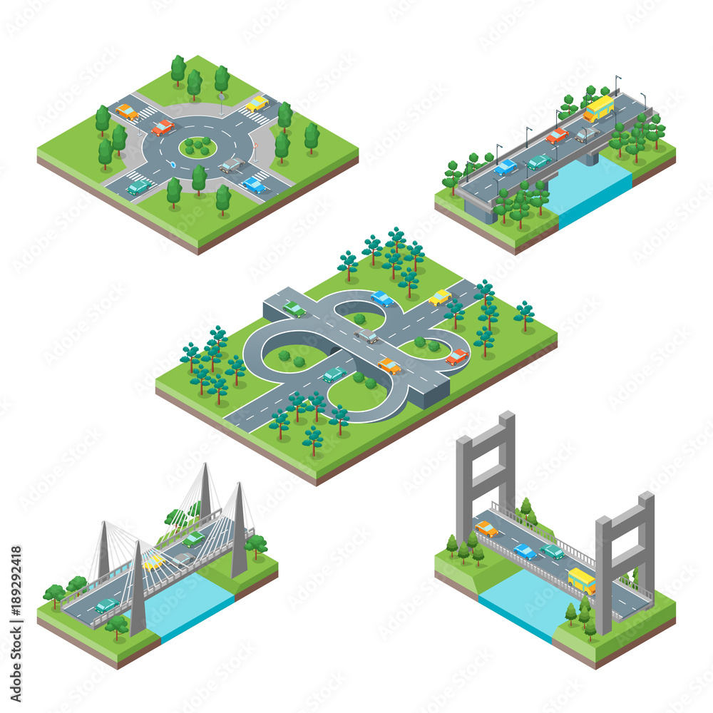Bridges and Roads Icons Set Isometric View. Vector Bridges and Roads Icons Set Isometric View. Vector