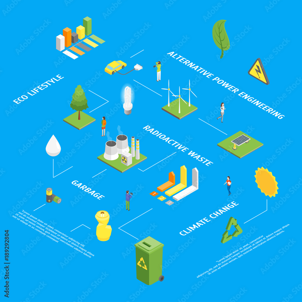 Fototapeta premium Ecology Infographics Concept 3d Isometric View. Vector