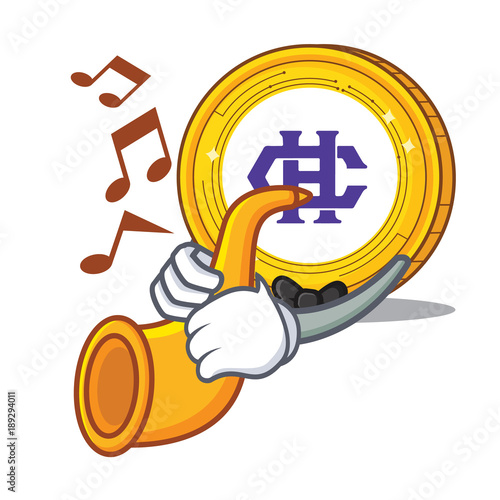 With trumpet Hshare coin mascot cartoon photo