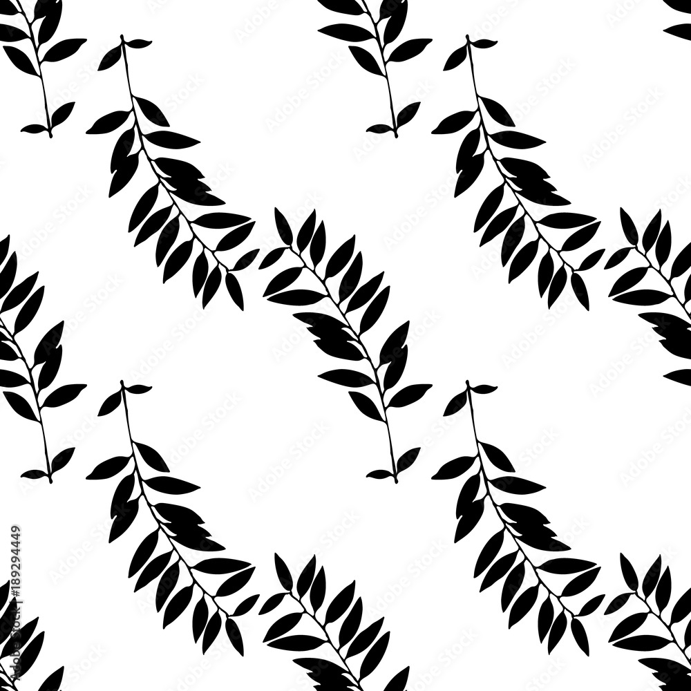 Abstract leaves seamless pattern. Hand drawn leaf silhouettes with scribble textures. Natural elements in monochrome colors. Vector grunge design for paper, fabric, backgrounds and natural product