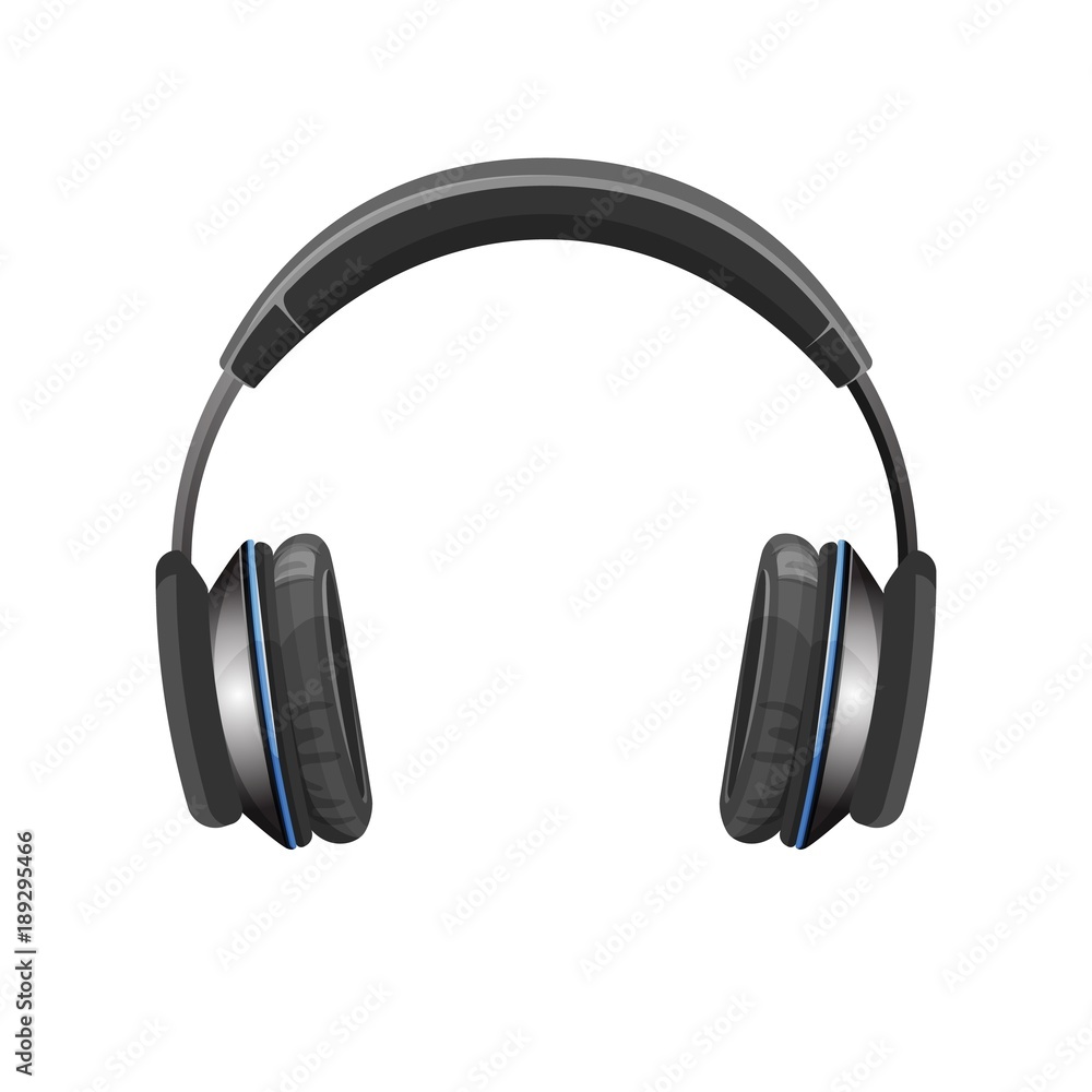 Modern powerful loud headphones in shiny metallic corpus Modern powerful loud headphones in shiny metallic corpus