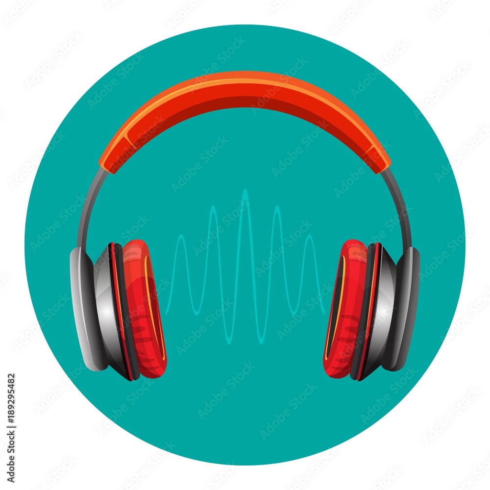 Modern loud headphones with sound wave between speakers Modern loud headphones with sound wave between speakers