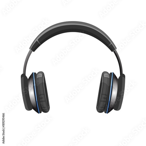 Modern powerful loud headphones in shiny metallic corpus