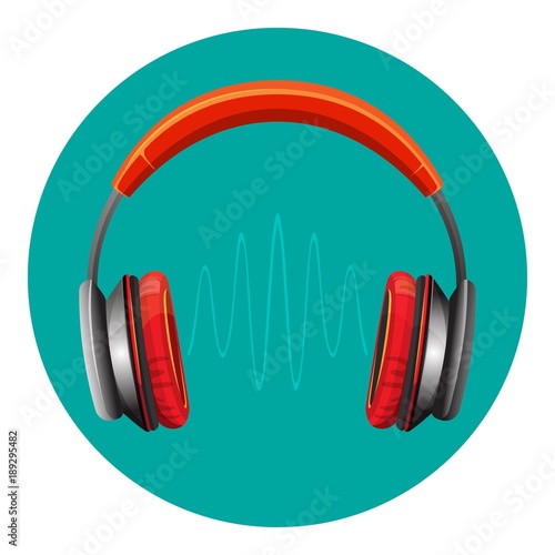 Modern loud headphones with sound wave between speakers