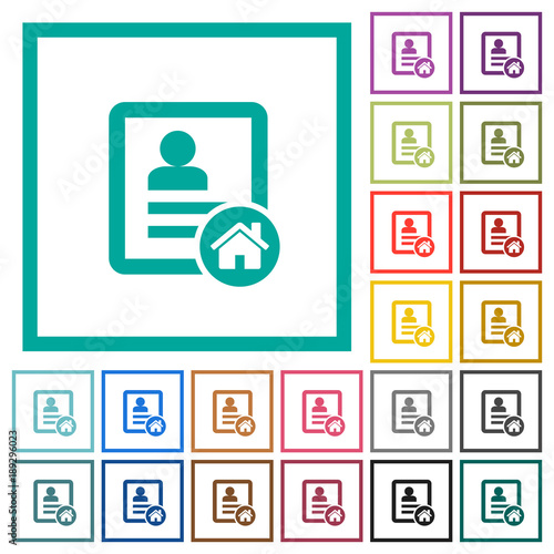 Contact address flat color icons with quadrant frames