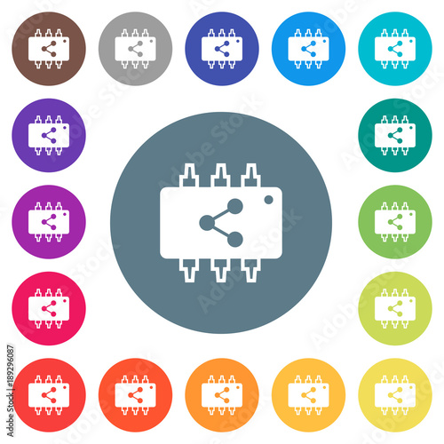 Connect hardware flat white icons on round color backgrounds