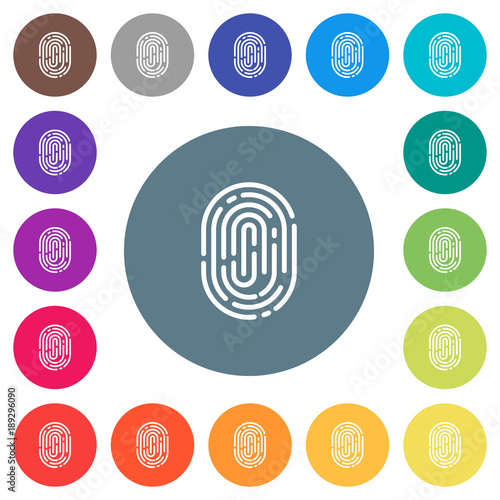 Fingerprint flat white icons on round color backgrounds