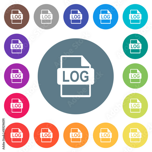 LOG file format flat white icons on round color backgrounds