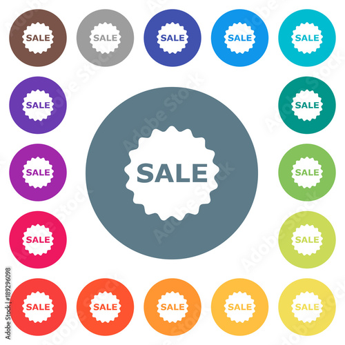 Sale badge flat white icons on round color backgrounds
