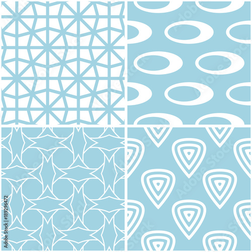 Fototapeta Naklejka Na Ścianę i Meble -  Geometric patterns. Set of blue and white seamless backgrounds