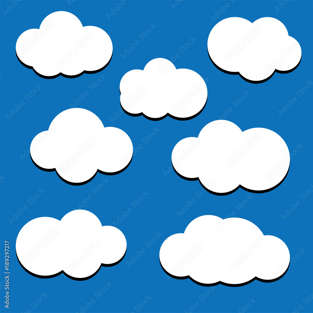 White flat clouds on the blue sky background.seamless pattern. Flat design. White flat clouds on the blue sky background.seamless pattern. Flat design.