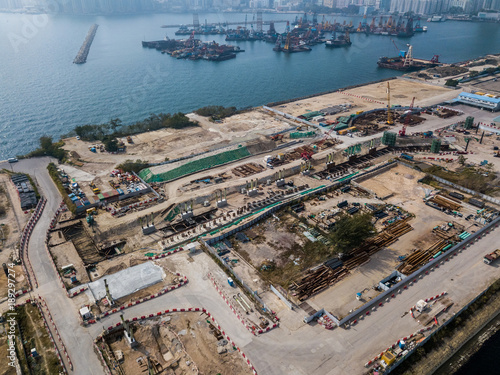Construction site of Hong Kong from drone view