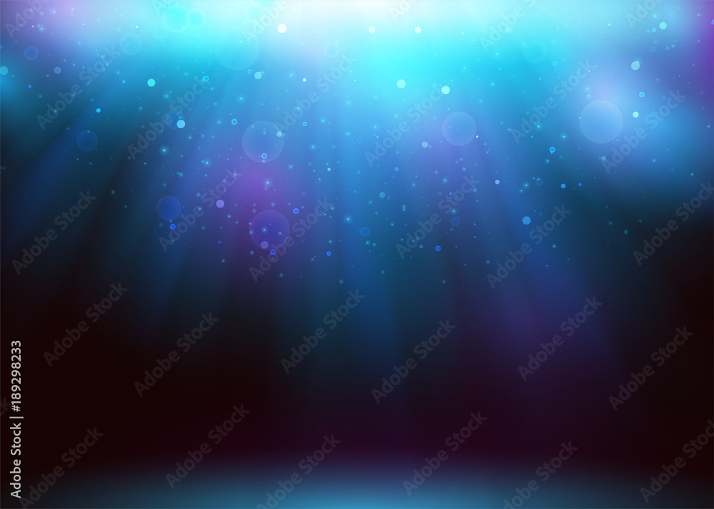 Vector Stage Neon Light Effect. Blue Glowing Light Ray with Flare, Shine, Glare, Shimmer. Disco Scene. Transparent Design Element.