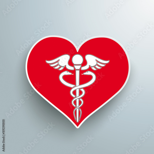 Red Heart White Health Aesculapian Staff