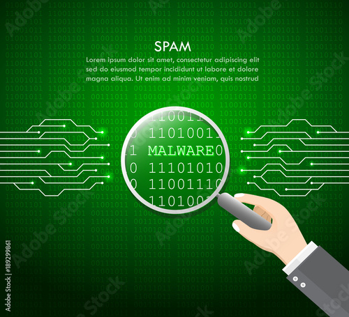 Cyber Crime & Spam Concept with e-mail message alert, Spam, Virus, Bug and Error system, vector illustration.