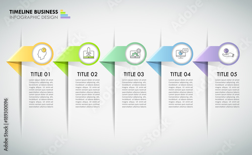 Timeline business concept infographic template 5 steps, can be used for workflow layout, diagram, number options, timeline or milestones project.