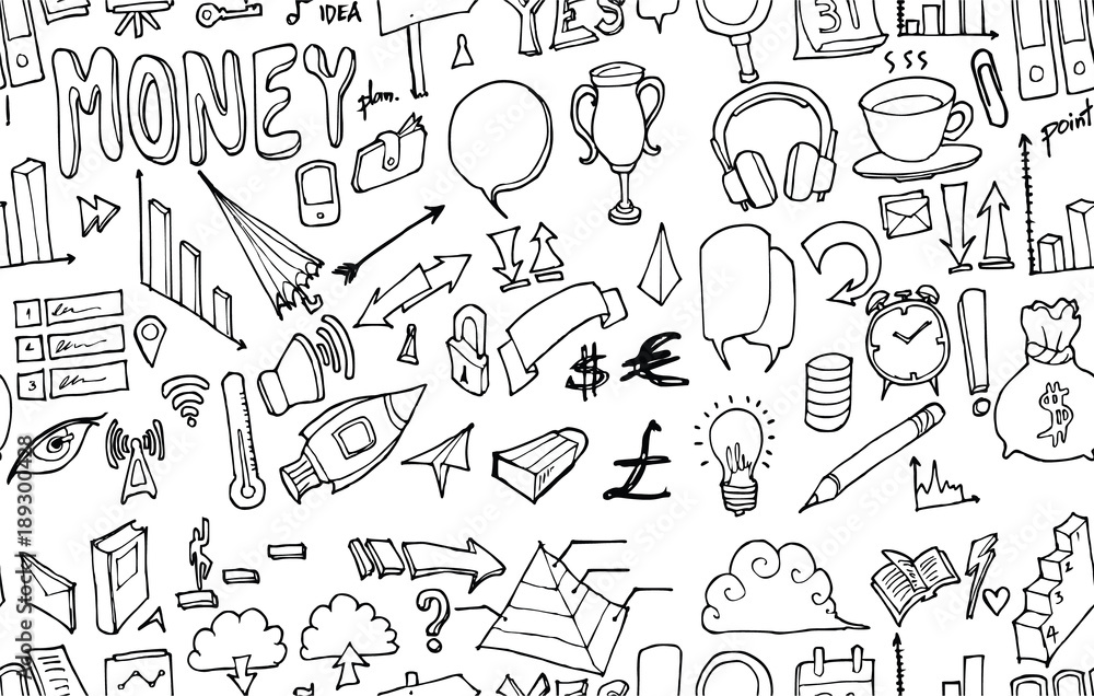 Vector Background Seamless pattern with hand drawn Business doodle eps10