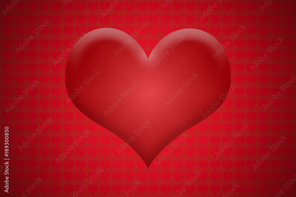 Big red heart on red heart pattern background