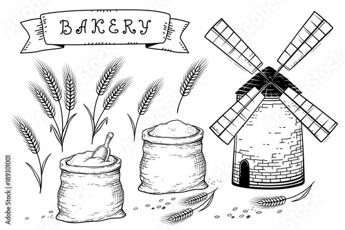 bakery set with wheat ears