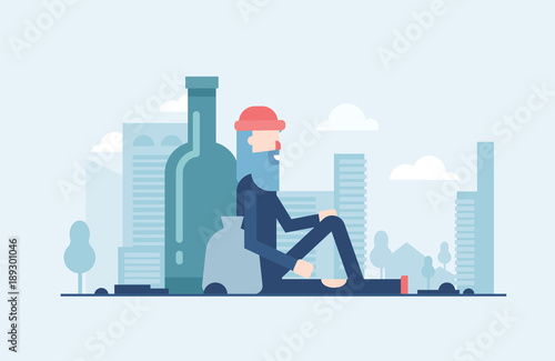 Homeless man - modern flat design style illustration