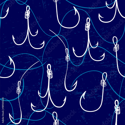 Seamless pattern with fishing hooks/Ink hand drawn illustration about fishing