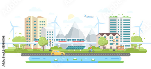 Eco-friendly city district - modern flat design style vector illustration