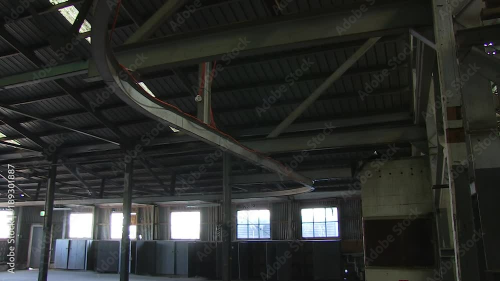 A medium shot of a warehouse Camera tilts up A medium shot of a warehouse Camera tilts up