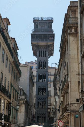 Famous Iron Santa Justa Lift in Lisbon, Portugal