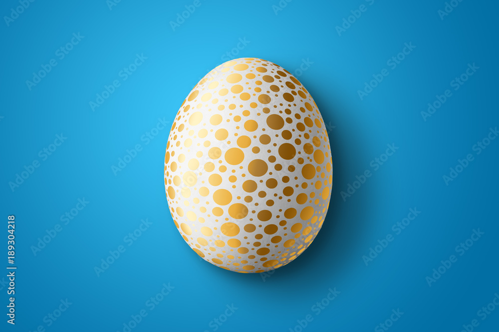 Happy Easter, painted Easter egg on a blue background. White gold pattern. Happy Easter, painted Easter egg on a blue background. White gold pattern.