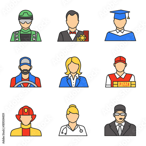 Professions color icons set