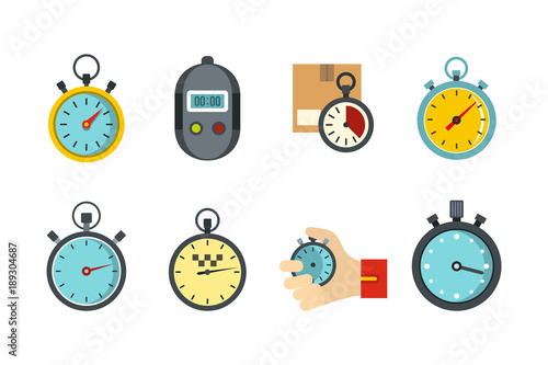 Stopwatch icon set, flat style