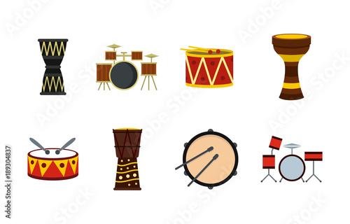 Drums icon set, flat style