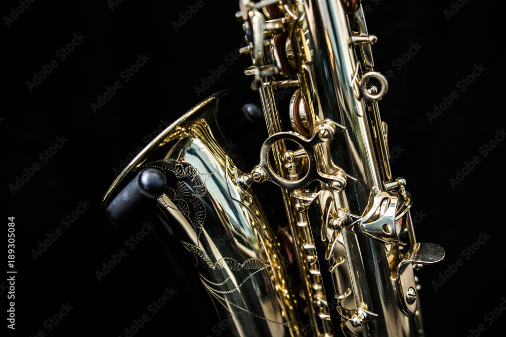 Obraz premium Close up of a golden saxophone