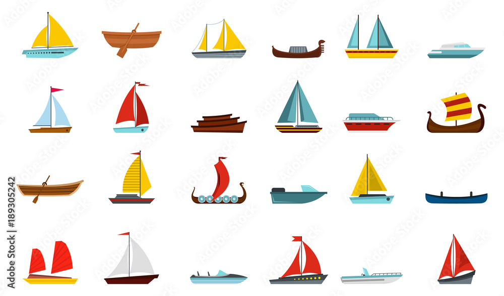 Fototapeta premium Boat icon set, flat style