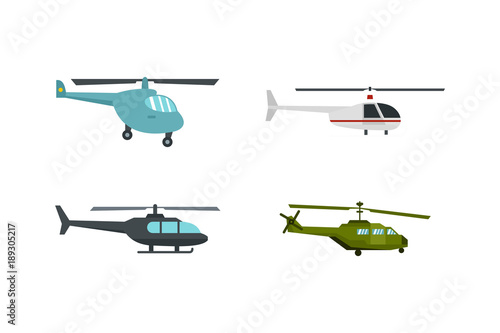 Helicopter icon set, flat style