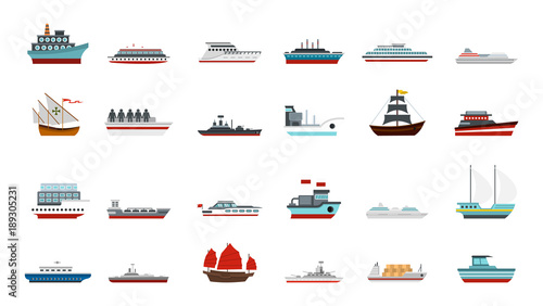 Ship icon set, flat style