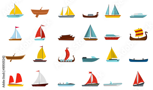Boat icon set, flat style