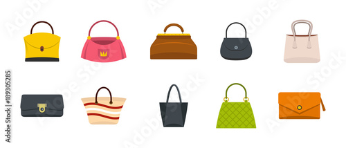 Woman bag icon set, flat style photo