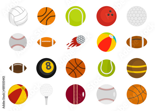 Sport balls icon set, flat style