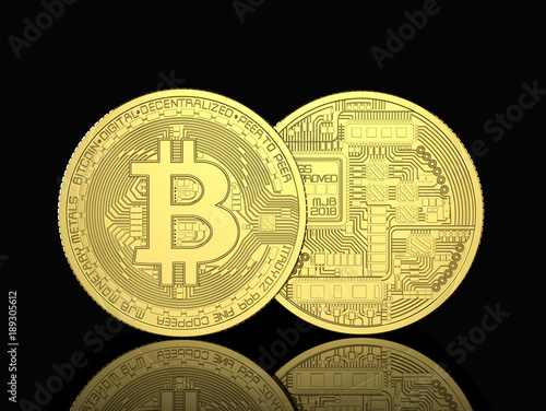 The bitcoin on a black background. 3D illustration