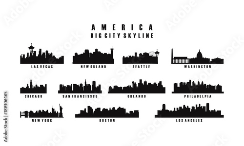 America Big city Skyline silhouette vector, USA City Skyline Silhouette set vector