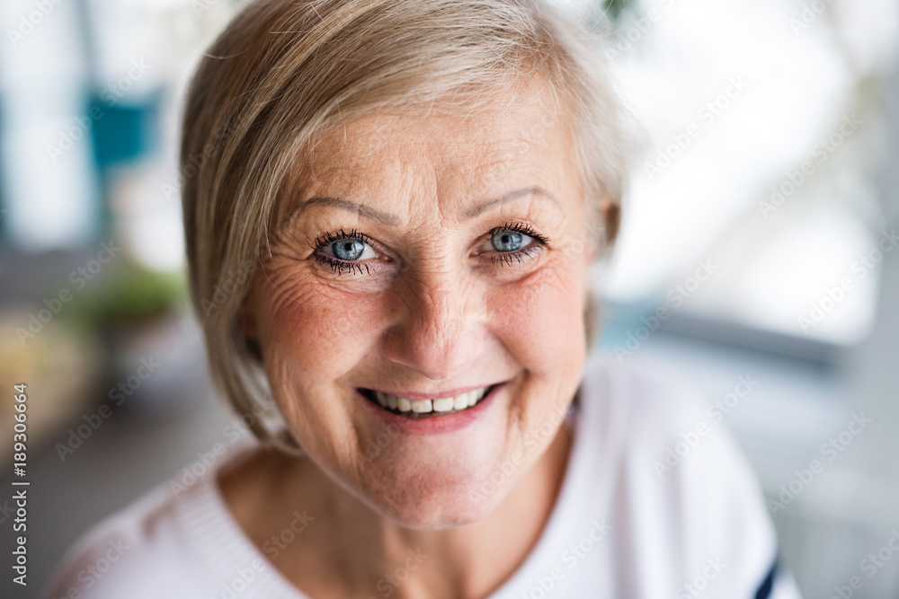 Portrait of a senior woman at home. Portrait of a senior woman at home.