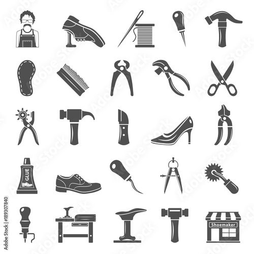 Black Icons - Shoemaker Tools and Equipment