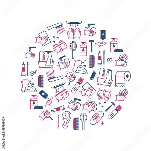 Symbol of Higiene Round Design Template Thin Line Icon Set. Vector