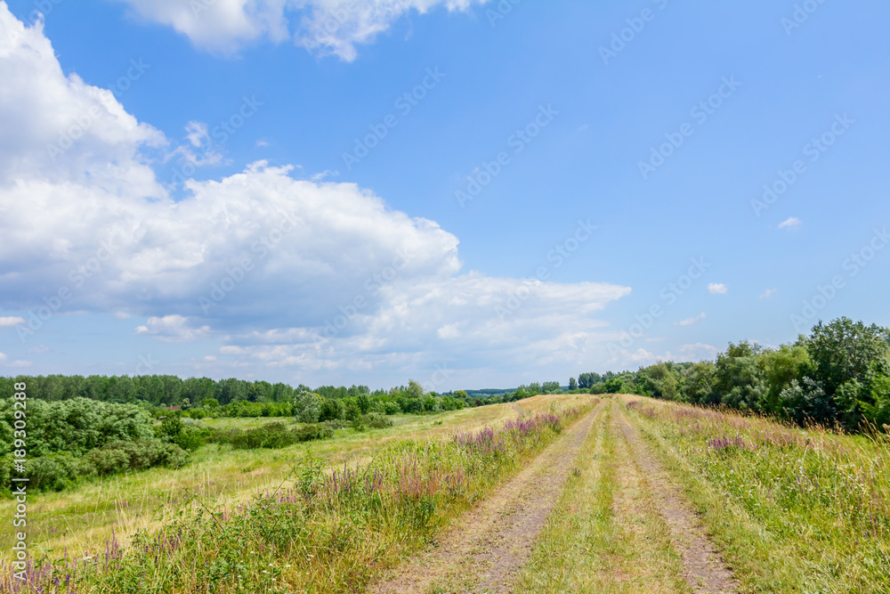 Ground road on green landscape, perspective Ground road on green landscape, perspective